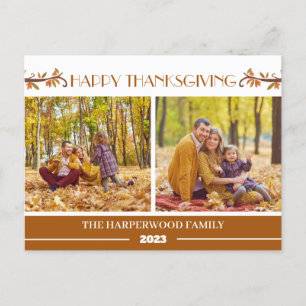 Modern Floral Thanksgiving Family photo Collage Holiday Postcard