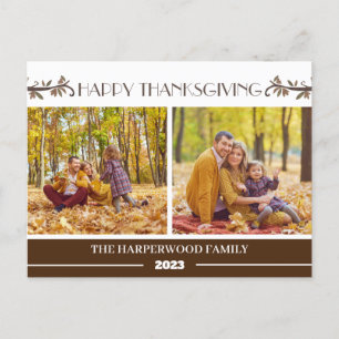 Modern Floral Thanksgiving Family photo Collage Holiday Postcard