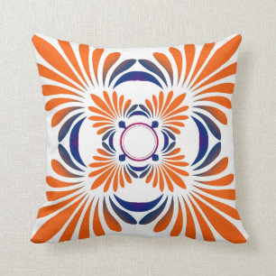 Modern Floral Throw Pillows:Blue Orange Cushion