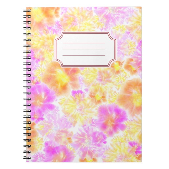 Modern Floral Tie Dye Pattern Name Sticker Notebook (Front)