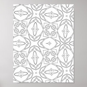 Modern Floral Tile Pattern Colouring Page Design Poster