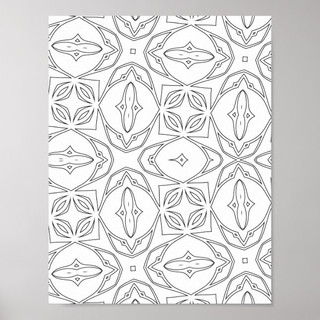Modern Floral Tile Pattern Colouring Page Design Poster (Front)