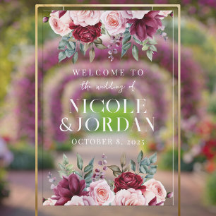 Modern Floral Transparent Wedding Welcome Acrylic Sign