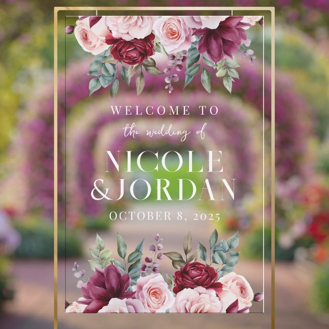 Modern Floral Transparent Wedding Welcome Acrylic Sign (Creator Uploaded)