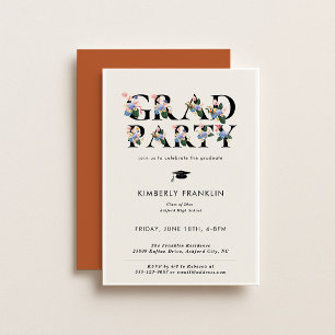 Modern Floral Typography GRAD PARTY Invitation