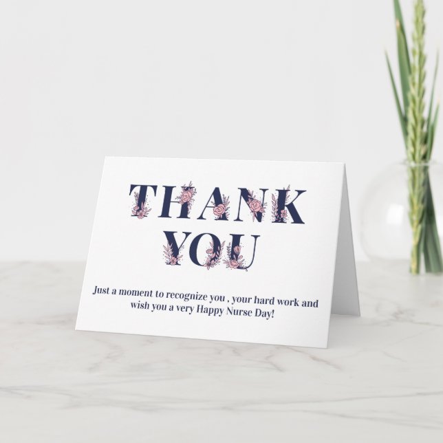 Modern Floral Typography Happy Nurse Day Thank You Card (Front)