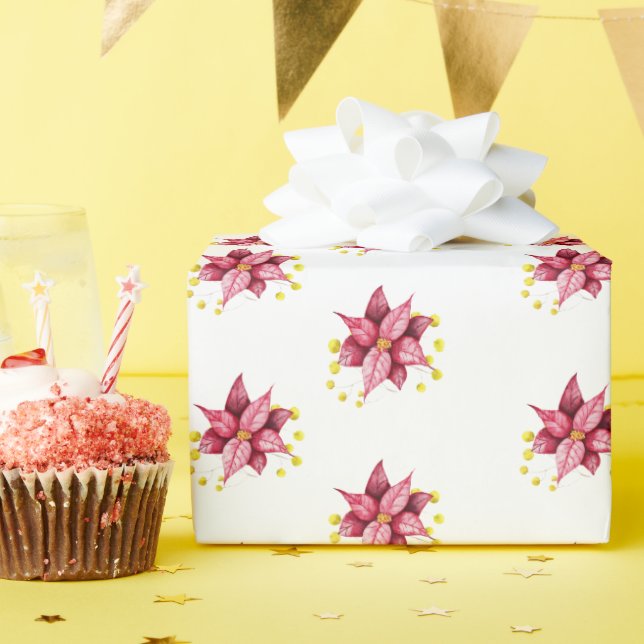 Modern Floral Warm Red Christmas Wrapping Paper (Birthday Party)