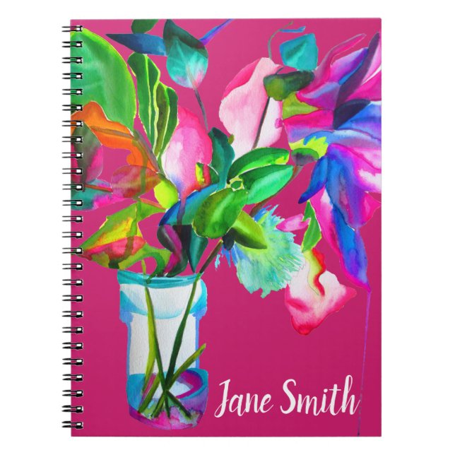 Modern floral watercolor art flowers notebook (Front)