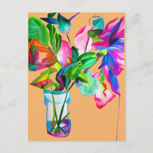 Modern floral watercolor art flowers postcard