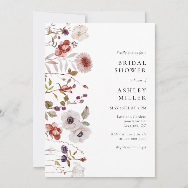 Modern Floral Watercolor Boho Bridal Shower Invitation (Front)