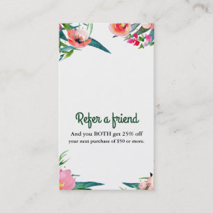 Modern Floral Watercolor Elegant Refer a Friend Referral Card