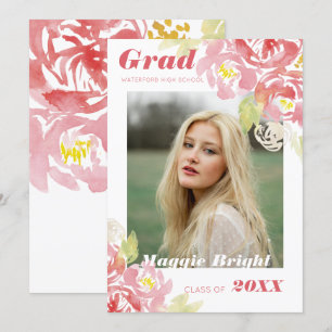 Modern Floral Watercolor Grad Announcement