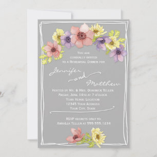 Modern Floral Watercolor Grey Rehearsal Dinner Invitation