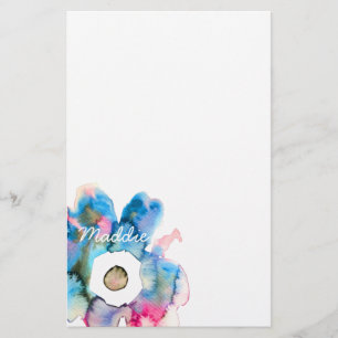 Modern floral watercolor hand drawn flower stationery