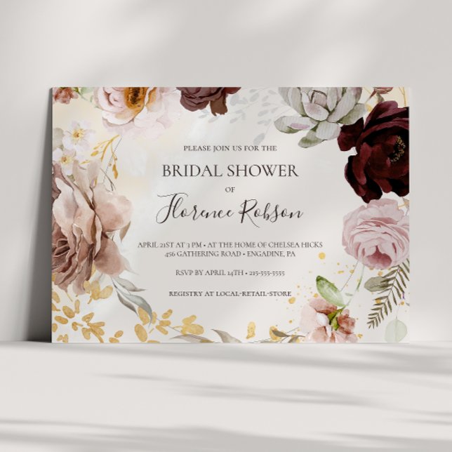 Modern Floral Watercolor Horizontal Bridal Shower  Invitation (Creator Uploaded)
