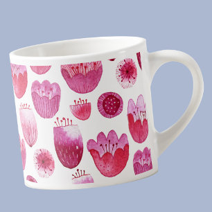 Modern Floral Watercolor Hot Pink Espresso Cup