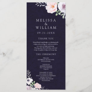 Modern Floral Watercolor Midnight Purple Wedding Program