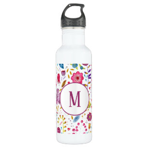 Modern Floral Watercolor Monogram 710 Ml Water Bottle