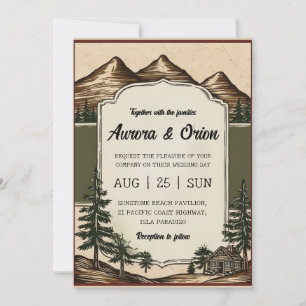 modern floral watercolor mountain wedding invitation
