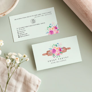 Modern floral watercolor pastry bakery rolling pin business card