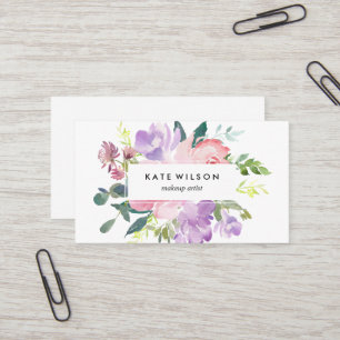 Modern Floral Watercolor Pink Purple Flower Business Card