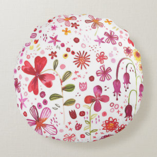 Modern Floral Watercolor Round Cushion