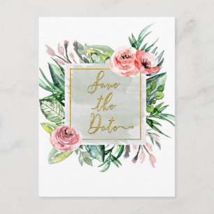 Modern Floral Watercolor Save the Date Wedding Announcement Postcard