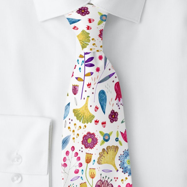 Modern Floral Watercolor Tie (Unique floral watercolor wildflower neck tie with art by Nic Squirrell)