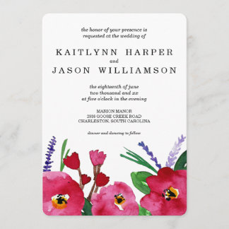 Modern Floral Watercolor Wedding Invitation