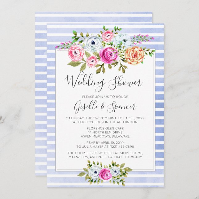 Modern Floral Watercolor Wedding Shower Invitation (Front/Back)