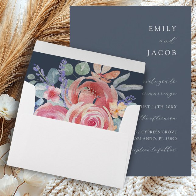 Modern Floral Watercolour Rose Wedding Envelope (Creator Uploaded)