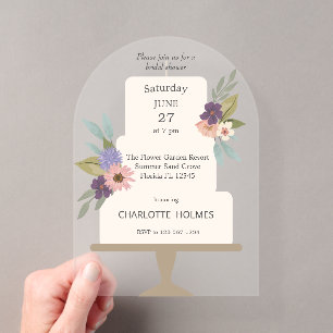 Modern Floral Wedding Cake Bridal Shower Acrylic Invitations