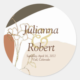 Modern floral wedding classic round sticker
