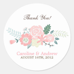 Modern Floral Wedding Classic Round Sticker