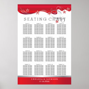 Modern Floral Wedding Deep Red - Seating Chart