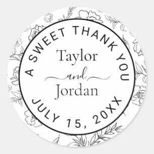 Modern Floral Wedding Favor Minimalist  Classic Round Sticker