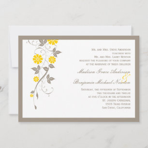 Modern Floral Wedding Invitation - Mustard