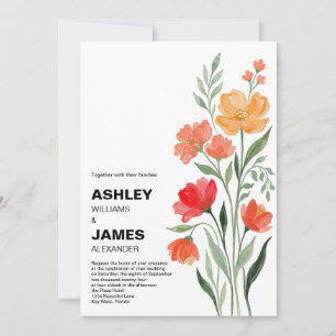 Modern Floral Wedding Invitation Red Orange Design