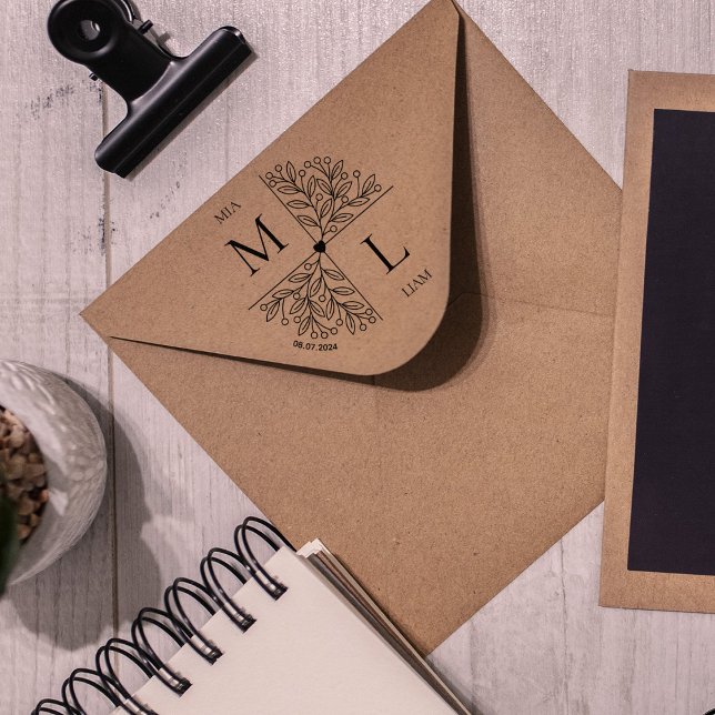 Modern Floral Wedding Monogram  Rubber Stamp (Creator Uploaded)