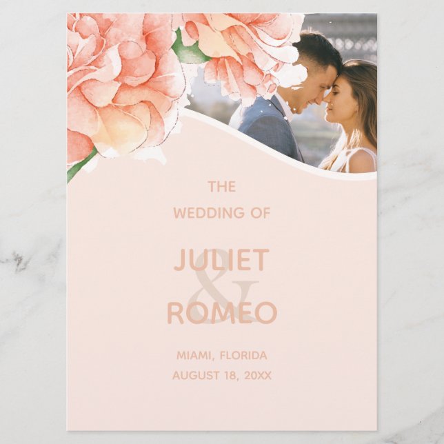 Modern Floral Wedding Photo Program (Front)