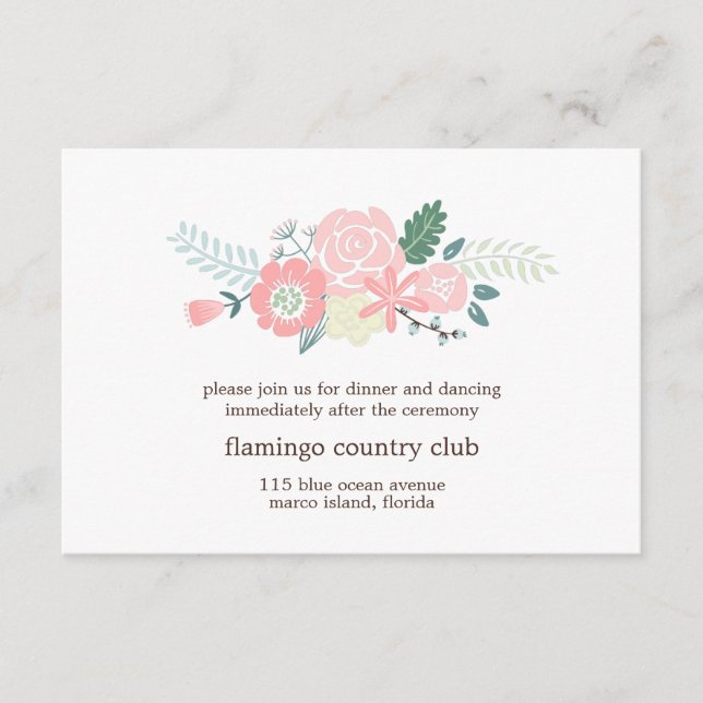 Modern Floral Wedding Reception Card (Front)