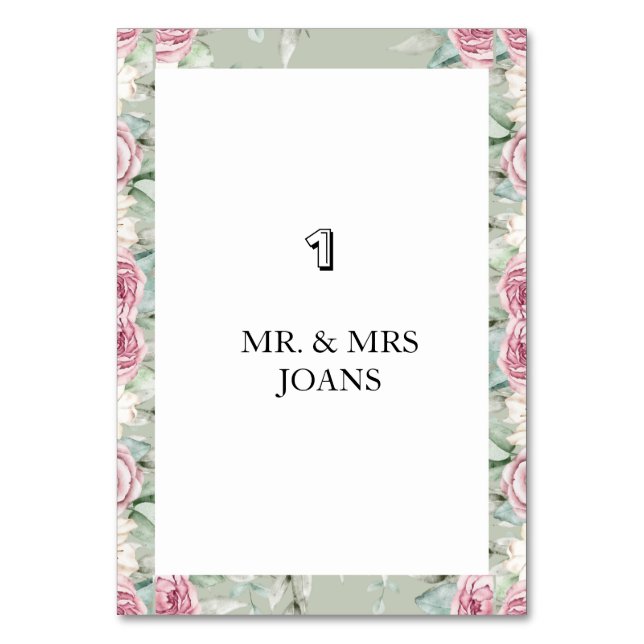Modern floral wedding Table card (Front)