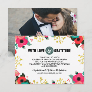 Modern Floral Wedding Thank You Photo Cards
