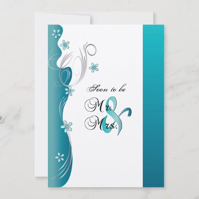 Modern Floral Wedding | Turquoise and Silver Invitation (Back)