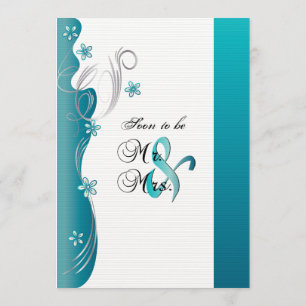 Modern Floral Wedding   Turquoise and Silver Invitation