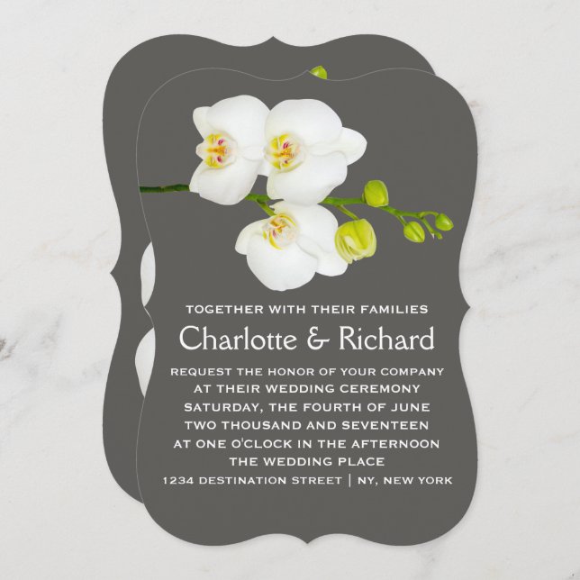 Modern Floral Wedding | White Orchid Flowers Invitation (Front/Back)