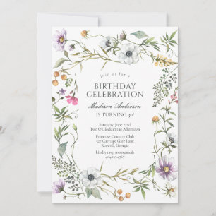 Modern Floral Wildflower Birthday Invitation
