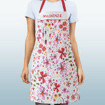 Modern Floral Wildflower Personalised Name Apron<br><div class="desc">Modern,  bright and happy wild flower watercolor painting in red,  pink and white.  Original art by Nic Squirrell. Change the name to personalise.</div>