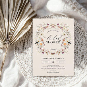 Modern floral wildflowers wreath Bridal Shower Invitation