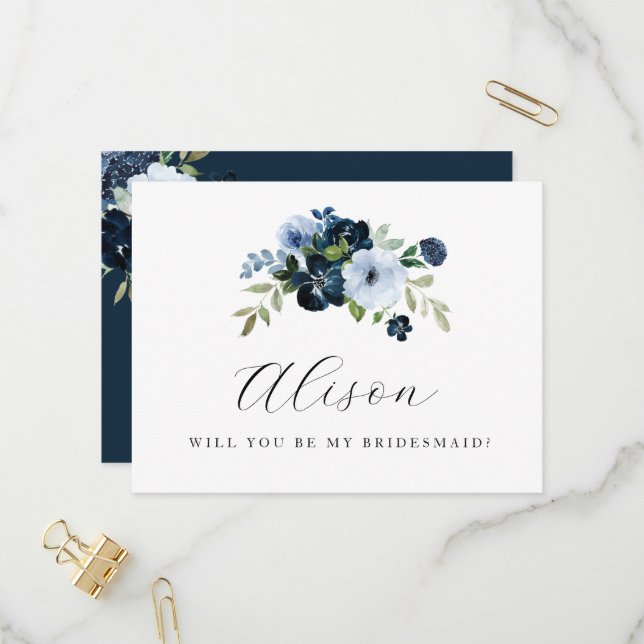 modern floral will you be my bridesmaid card (Front/Back In Situ)